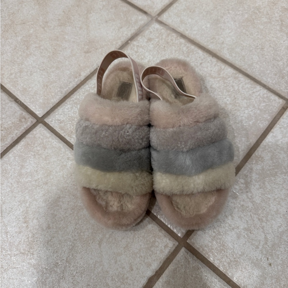 UGG Pink and Gray Plush Slippers